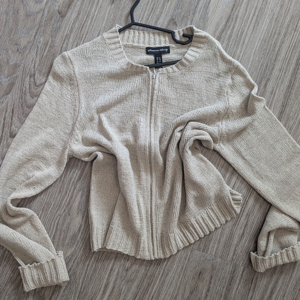 Camel Beige Tan Sweater Zip Up Size XL